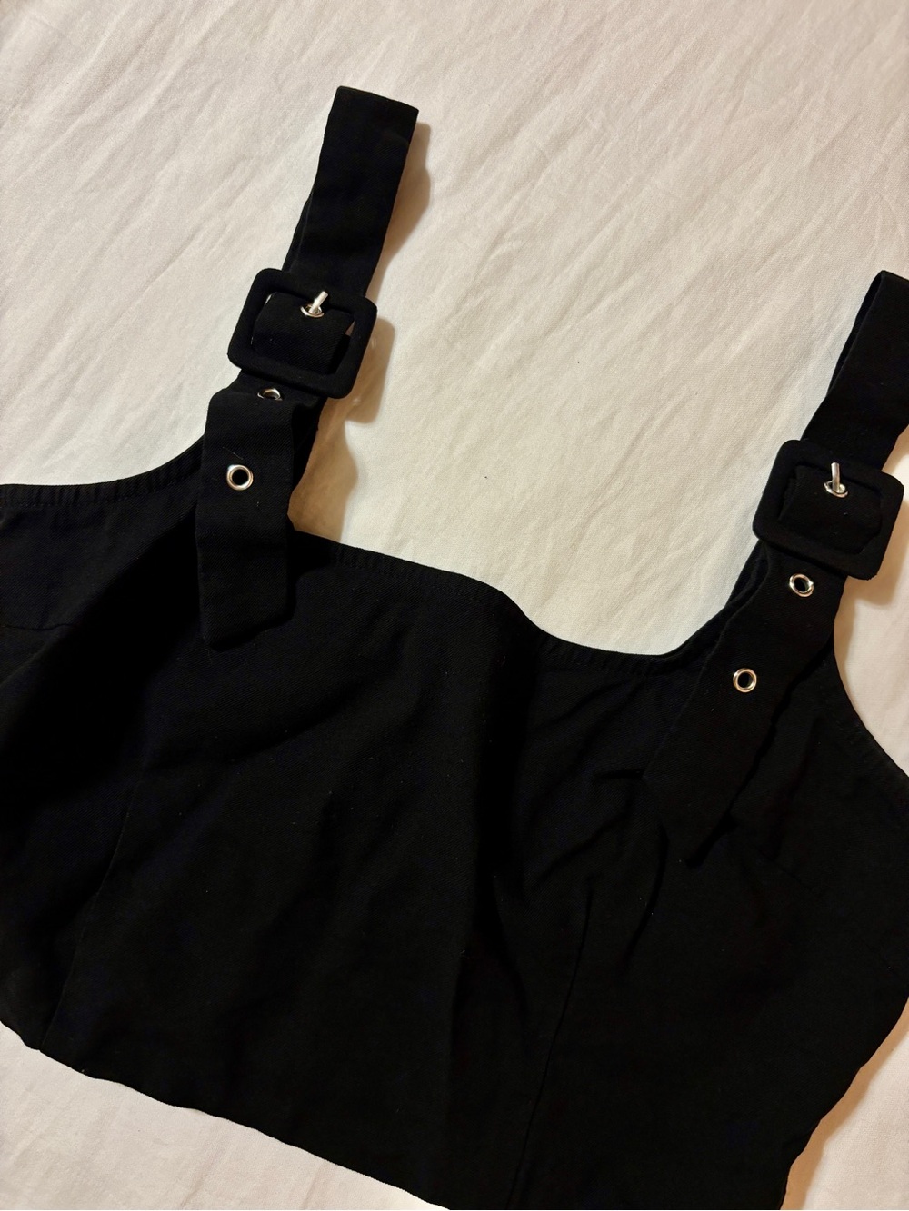 Forever 21 Black Buckle Straps Crop Top